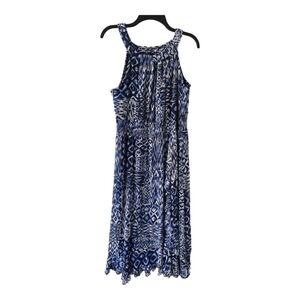 Cocomo Maxi Dress Sz L Women Blue White Ruffles Mixed Print Sleeveless Coastal